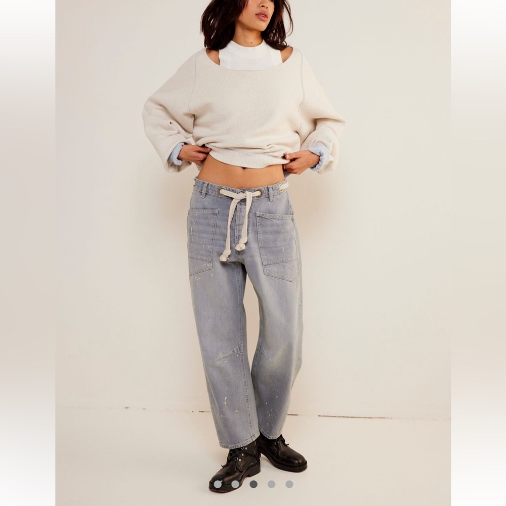 Free People We The Free Moxie Pull-On Distressed Oversized Barrel Jeans